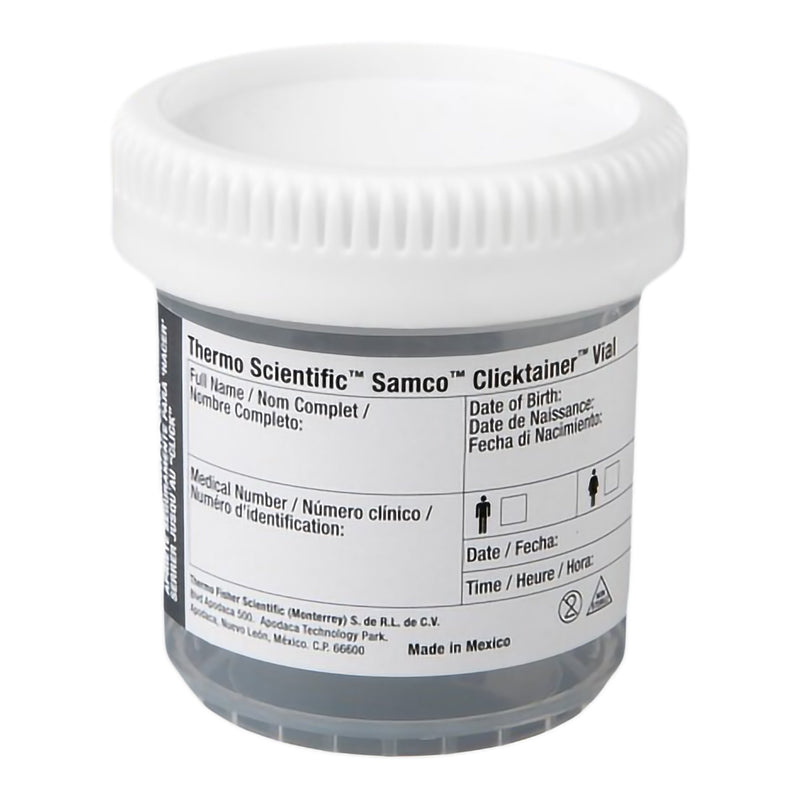 Specimen Container with Temperature Strip Samco Clicktainer 53 mm Opening 90 mL (3 oz.) Screw Cap Unprinted NonSterile (Case of 400)