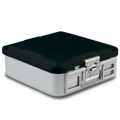 SklarLite Sterilization Container - Half-Size, Safe Lid, Perforated Bottom, 11-1/4" x 11" x 4", Black - 10-4546 