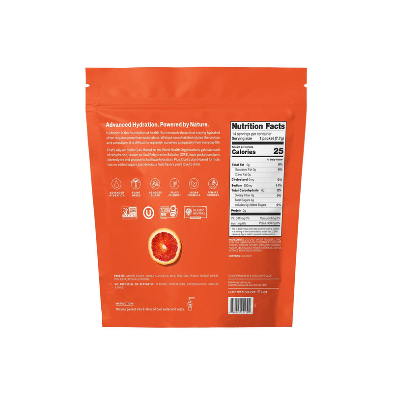 Cure Electrolyte Drink Mix, Blood Orange, 7.7-gram Packets (14/PK) 
