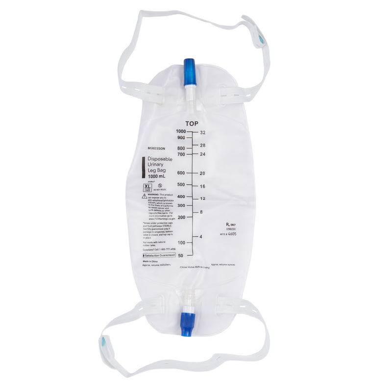 Urinary Leg Bag McKesson Anti-Reflux Valve Sterile 1,000 mL Vinyl (Case of 48)