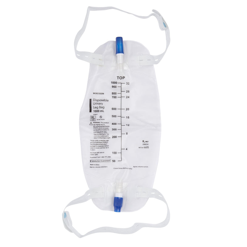 Urinary Leg Bag McKesson Anti-Reflux Valve Sterile 1,000 mL Vinyl 