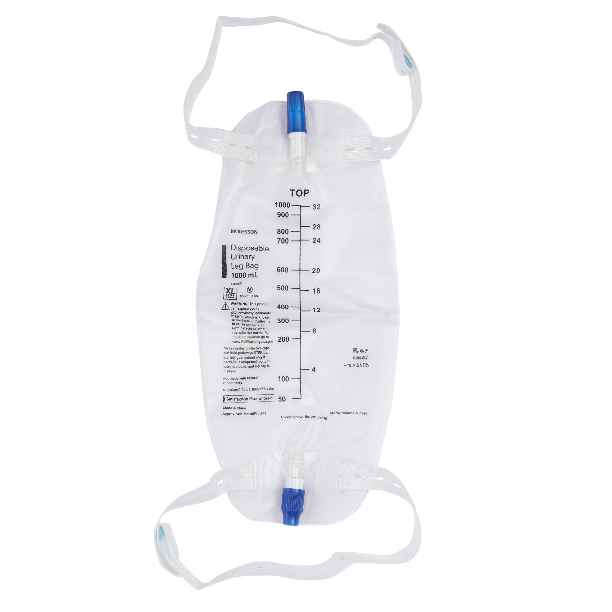 Urinary Leg Bag McKesson Anti-Reflux Valve Sterile 1,000 mL Vinyl 