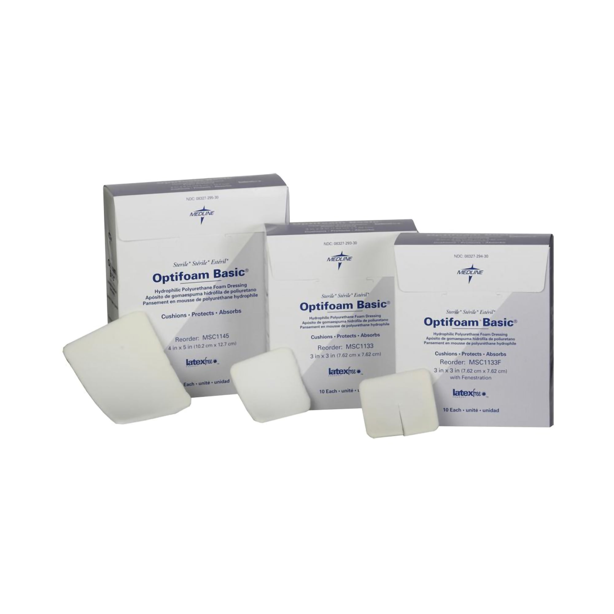 Medline Foam Dressing Optifoam Basic 4 X 5 Inch Without Border Without Film Backing Nonadhesive Rectangle Sterile (MSC1145 / CS) 