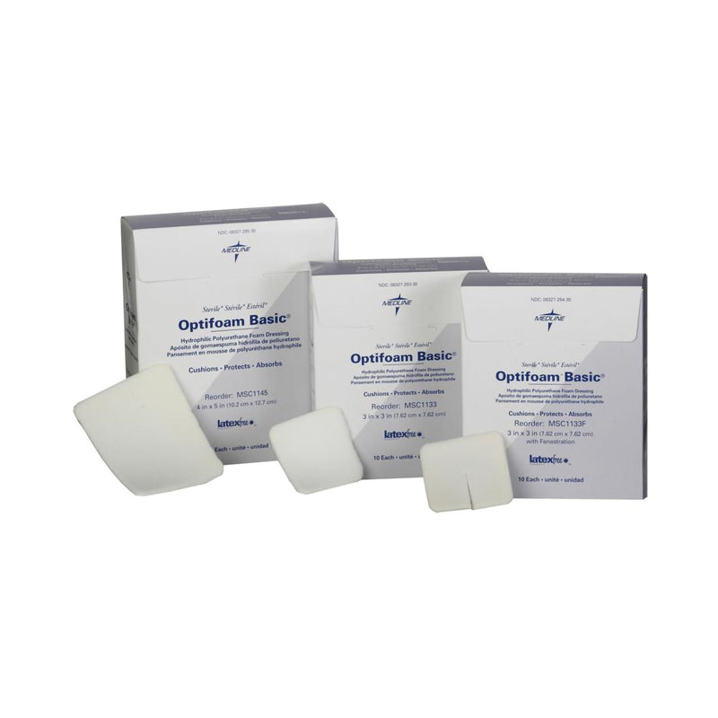 Medline Foam Dressing Optifoam Basic 4 X 5 Inch Without Border Without Film Backing Nonadhesive Rectangle Sterile (MSC1145 / CS)