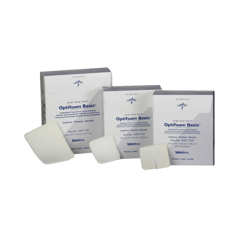 Medline Foam Dressing Optifoam Basic 4 X 5 Inch Without Border Without Film Backing Nonadhesive Rectangle Sterile (MSC1145 / CS) 