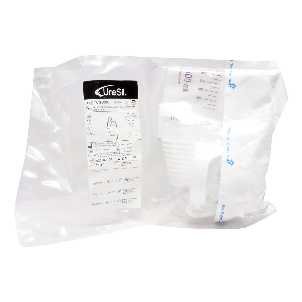 Suction Drainage Bag Tru-Close 20 Inch Tubing 500 mL Sterile Anti-Reflux Barrier