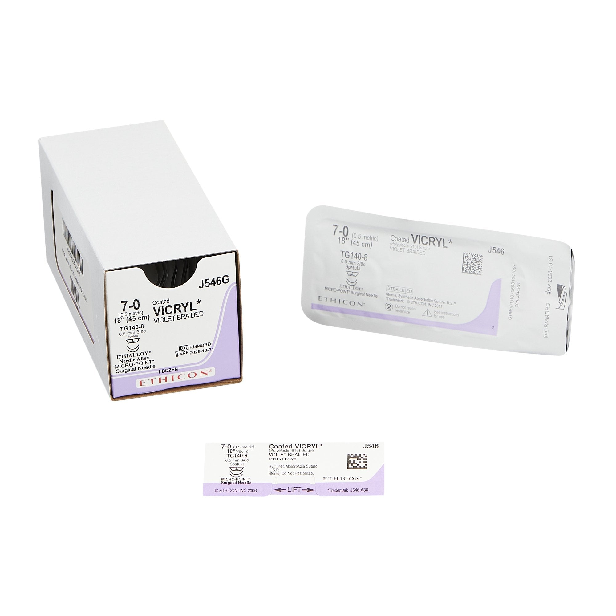 Absorbable Suture with Needle Coated Vicryl Polyglactin 910 TG140-8 3/8 Circle Spatula Needle Size 7-0 Braided 