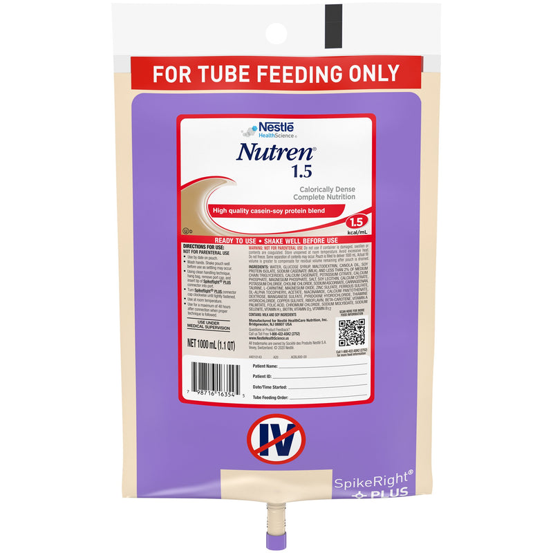 Nestle Healthcare Nutrition Nutren 1.5 Ready to Hang Prefilled Container, 1000 mL Bag (6/CS)