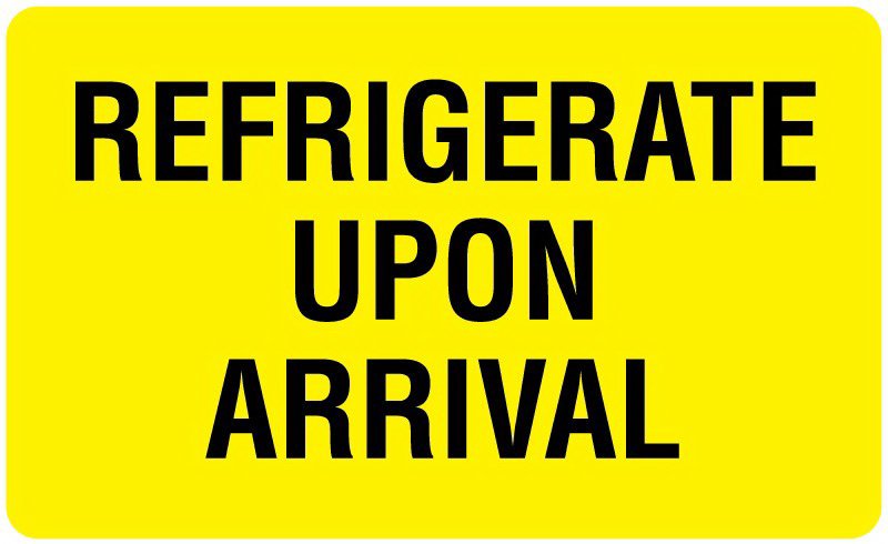 United Ad Label Pre-Printed Label UAL Auxiliary Label Yellow Paper REFRIGERATE UPON ARRIVAL Temperature Control 2-1/8 X 3-1/2 Inch 