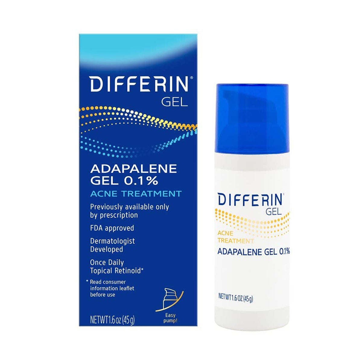 Differin 0.1% Adapalene Gel Acne Treatment, 45-gram Pump Bottle (Each)