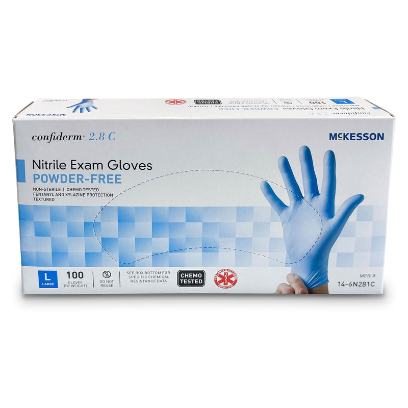 McKesson Confiderm 2.8C Nitrile Exam Gloves, Large, Ocean Blue (Case of 1000) 