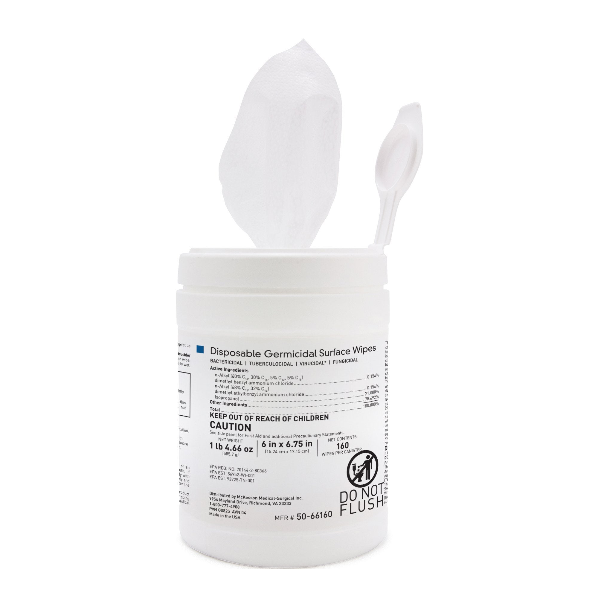 McKesson Brand McKesson Germicidal Large Surface Disinfectant Wipes, Canister, 160 ct. (12/CS) 