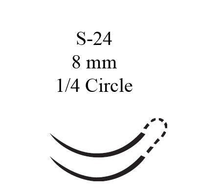 Absorbable Suture with Needle Coated Vicryl Polyglactin 910 S-24 1/4 Circle Spatula Needle Size 6-0 Braided (Box of 12)