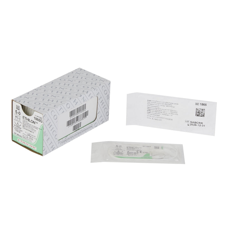 Nonabsorbable Suture with Needle Ethilon Nylon PC-3 3/8 Circle Precision Conventional Cutting Needle Size 5-0 Monofilament 