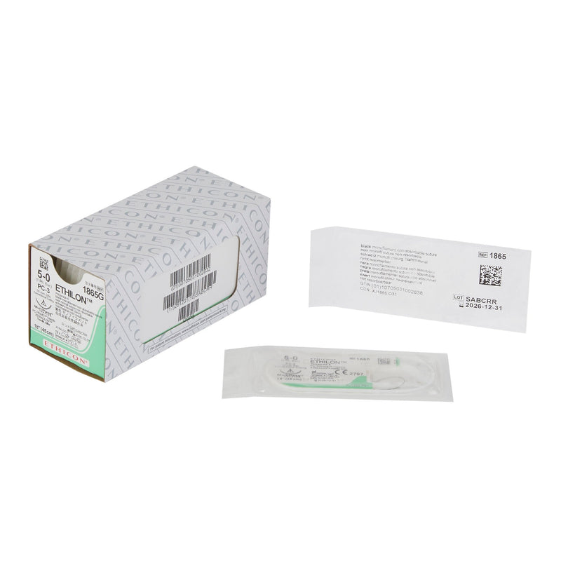 Nonabsorbable Suture with Needle Ethilon Nylon PC-3 3/8 Circle Precision Conventional Cutting Needle Size 5-0 Monofilament 