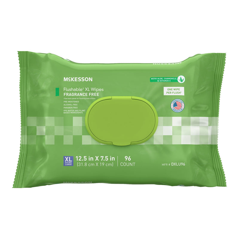 McKesson Flushable* Wet Wipes XL - Unscented, 96 Wet Wipes per Pack (Case of 576)