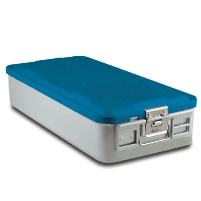 SklarLite Sterilization Container - Full-Size, Standard Lid, Non-Perforated Bottom, 23" x 11" x 5", Blue - 10-4054 
