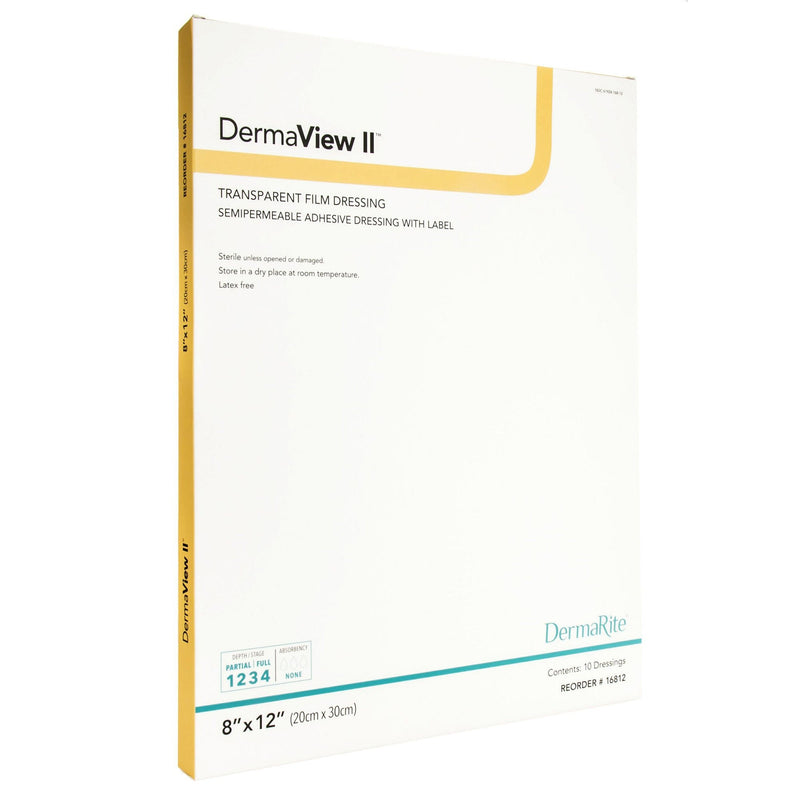 DermaView II Transparent Film Dressing with Border, 8 x 12 Inch (10/BX)