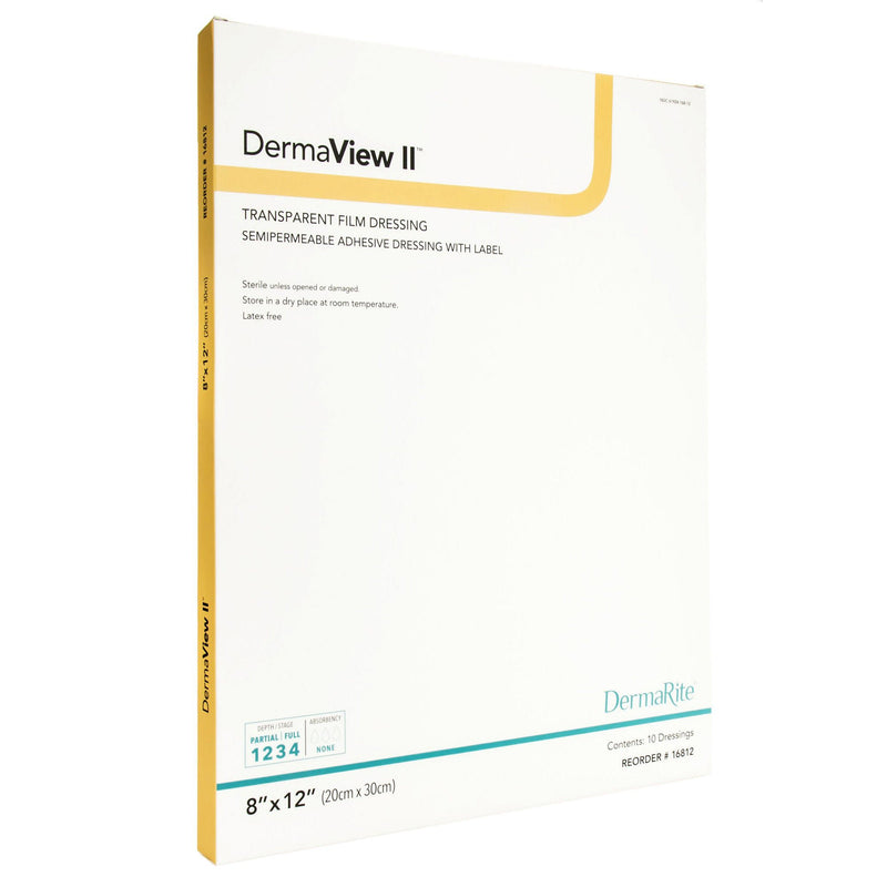 DermaView II Transparent Film Dressing with Border, 8 x 12 Inch (Box of 10)
