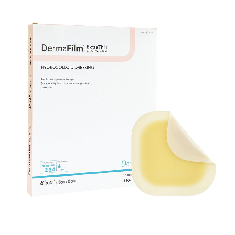 DermaFilm Extra Thin Clear with Grid Hydrocolloid Dressing, 6 x 6 Inch (Box of 5)