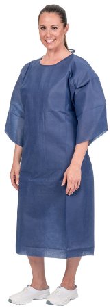GOWN PATIENT FL BK 3/4 SLEEVESDK BL UNIV 100/CS