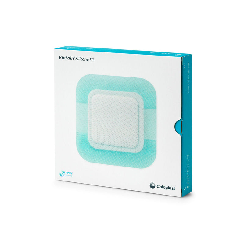 Silicone Foam Dressing Biatain Silicone Fit 6 x 6 Inch With Border Film Backing Silicone Adhesive Square Sterile (5/BX)