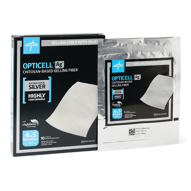 Medline Silver Gelling Fiber Dressing Opticell Ag+ 4 X 5 Inch Rectangle Sterile (MSC9845EP / CS)