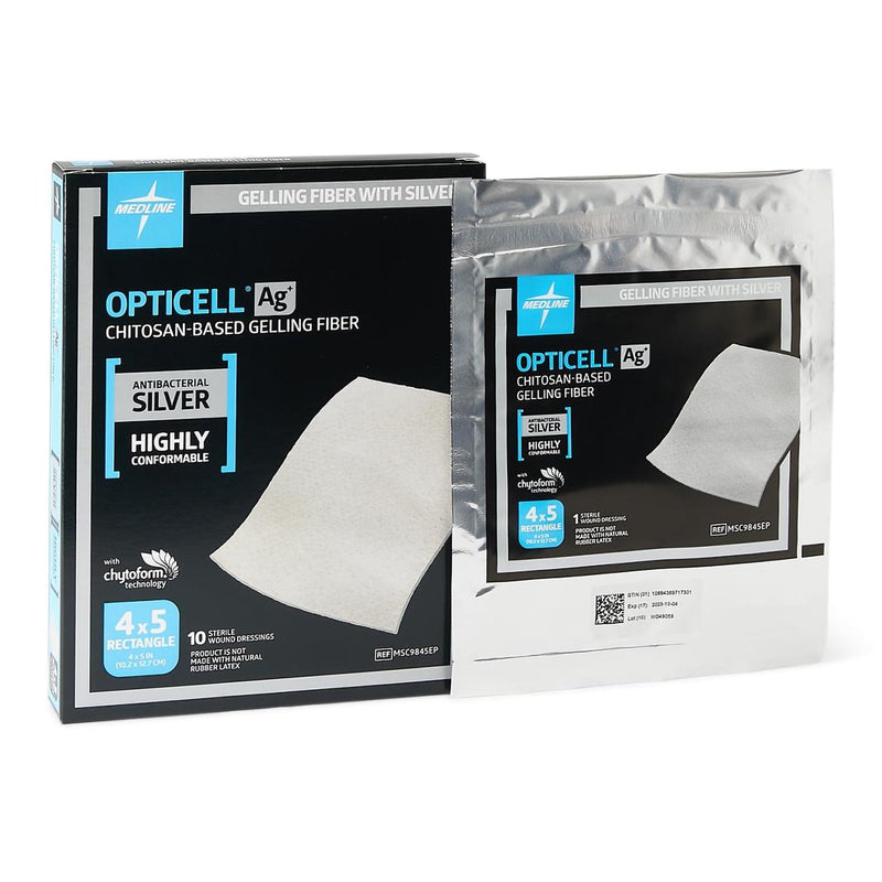 Medline Silver Gelling Fiber Dressing Opticell Ag+ 4 X 5 Inch Rectangle Sterile (MSC9845EP / CS) 
