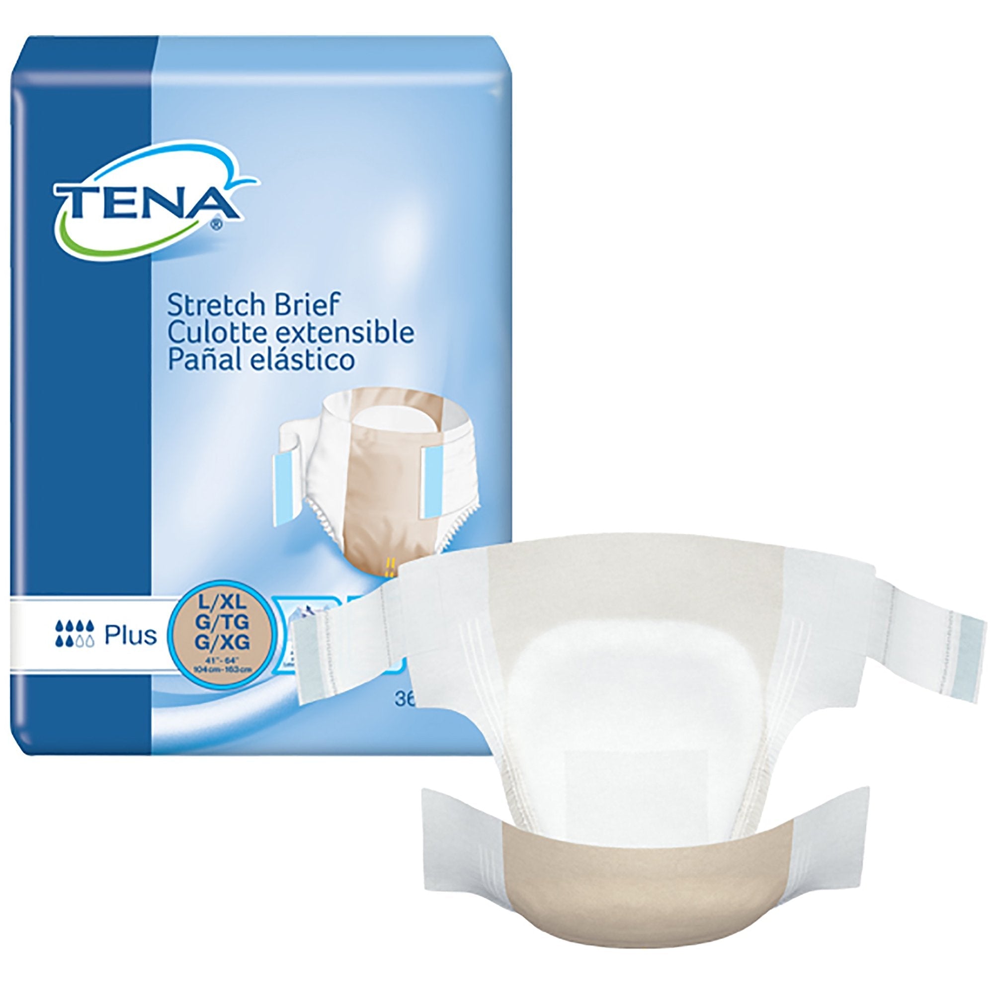 Incontinence Brief TENA Stretch Plus Adult Large / X-Large Unisex Disposable Moderate Absorbency 
