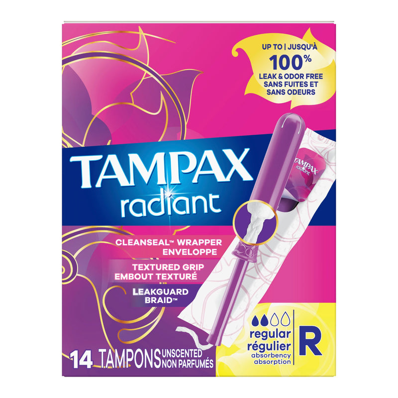Tampax Radiant Tampons Regular Absorbency Unscented (Box of 14)