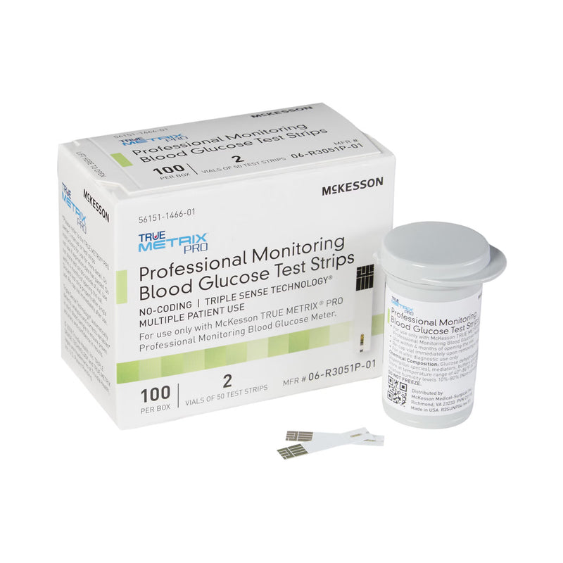 Blood Glucose Test Strips McKesson TRUE METRIX PRO 100 Strips per Pack For McKesson TRUE METRIX PRO Professional Monitoring Blood Glucose Meter