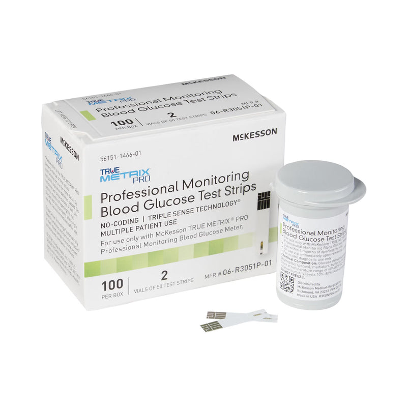 Blood Glucose Test Strips McKesson TRUE METRIX PRO 100 Strips per Pack For McKesson TRUE METRIX PRO Professional Monitoring Blood Glucose Meter 