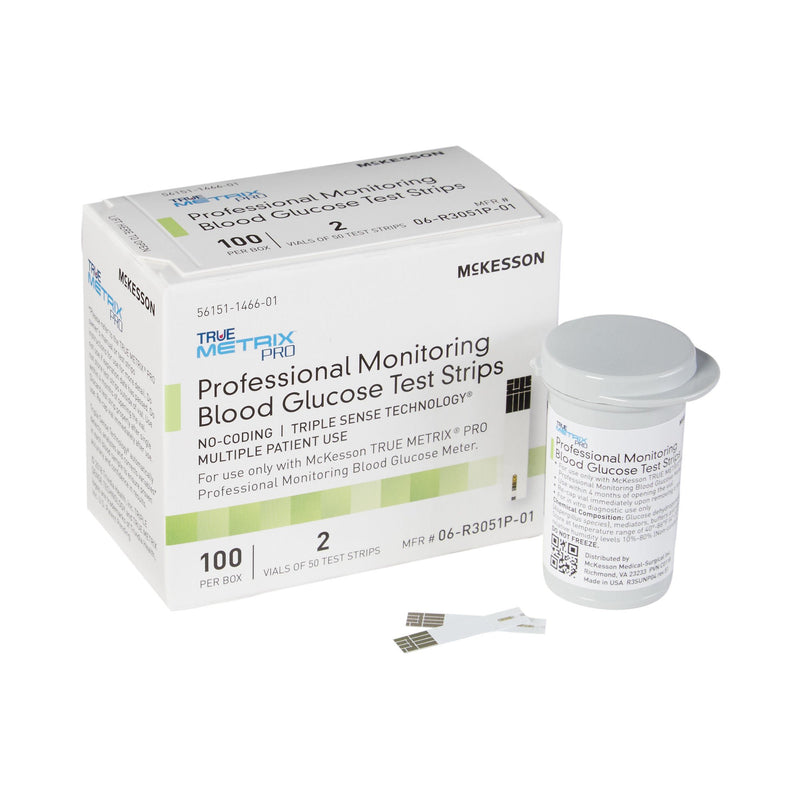 Blood Glucose Test Strips McKesson TRUE METRIX PRO 100 Strips per Pack For McKesson TRUE METRIX PRO Professional Monitoring Blood Glucose Meter