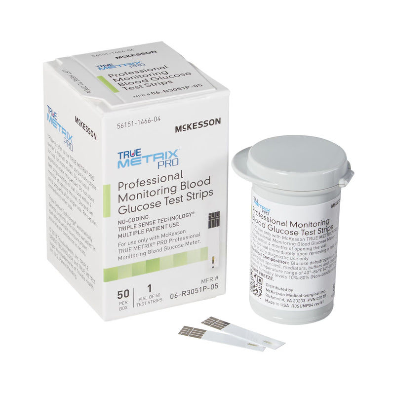 Blood Glucose Test Strips McKesson TRUE METRIX PRO 50 Strips per Pack For McKesson TRUE METRIX PRO Professional Monitoring Blood Glucose Meter