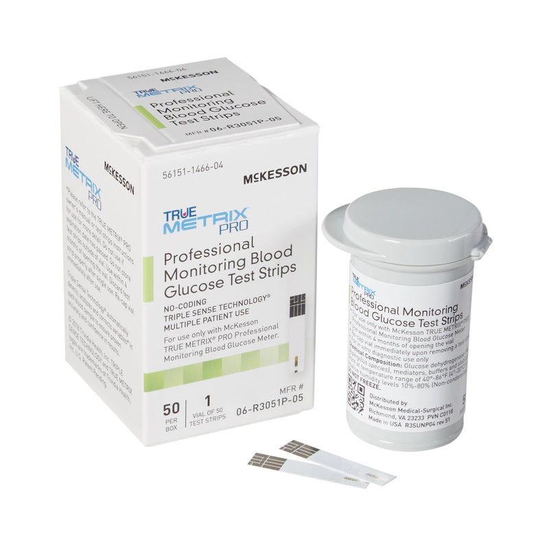 Blood Glucose Test Strips McKesson TRUE METRIX PRO 50 Strips per Pack For McKesson TRUE METRIX PRO Professional Monitoring Blood Glucose Meter 