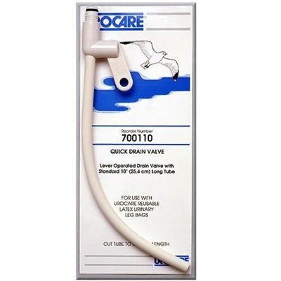 Long DrainTube Urocare Quick Drain Valve Standard, 0.25 I.D. X 10 Long Inch, White rubber and Plastic, NonSterile For Urocare Reusable Latex Leg Bags and Urocare Male Urinal Sheaths Only (Each)