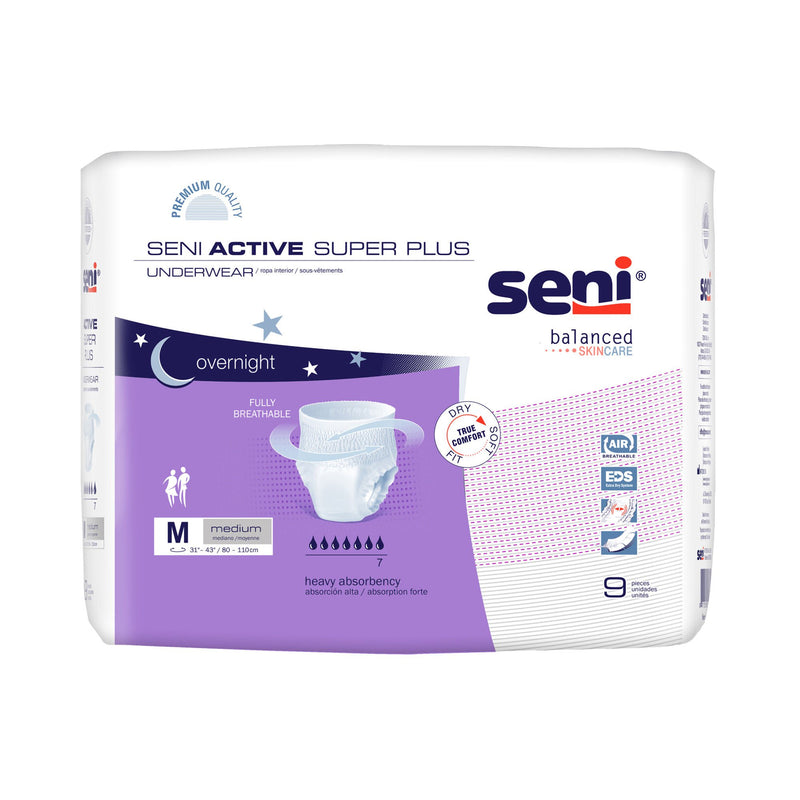 Seni Active Super Plus Overnight Heavy Absorbent Underwear, Medium (Case of 36)