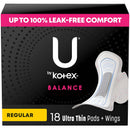 U by Kotex Balance Ultra Thin Charcoal Pads with Wings, Regular (108/CS)