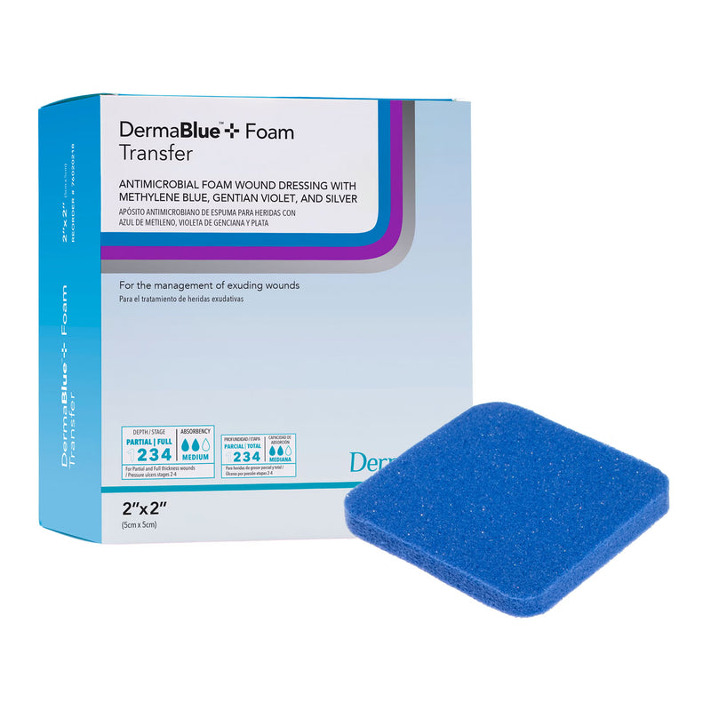 Silver Foam Dressing DermaBlue+ Foam 2 X 2 Inch Square Sterile (Box of 10)