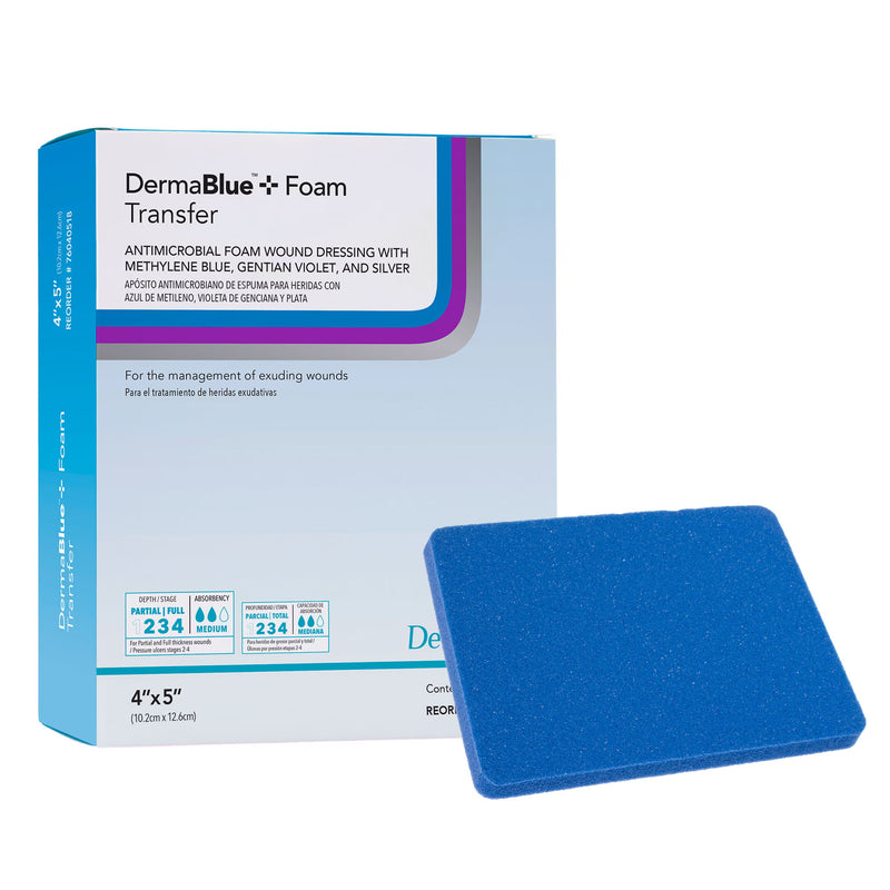 Silver Foam Dressing DermaBlue+ Foam 4 X 5 Inch Square Sterile (Box of 10)