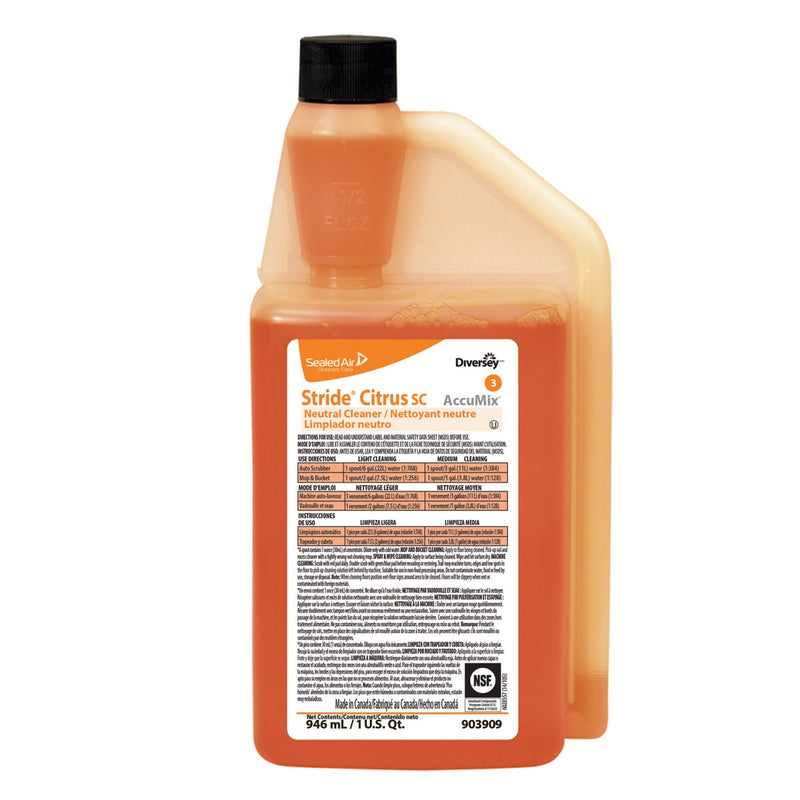 Floor Cleaner Diversey Stride Citrus SC Liquid Concentrate 32 oz. Bottle Citrus Scent Manual Pour 