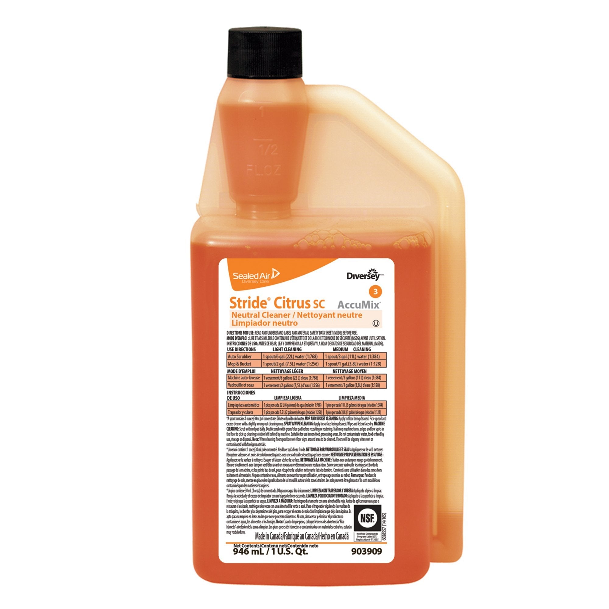 Floor Cleaner Diversey Stride Citrus SC Liquid Concentrate 32 oz. Bottle Citrus Scent Manual Pour 