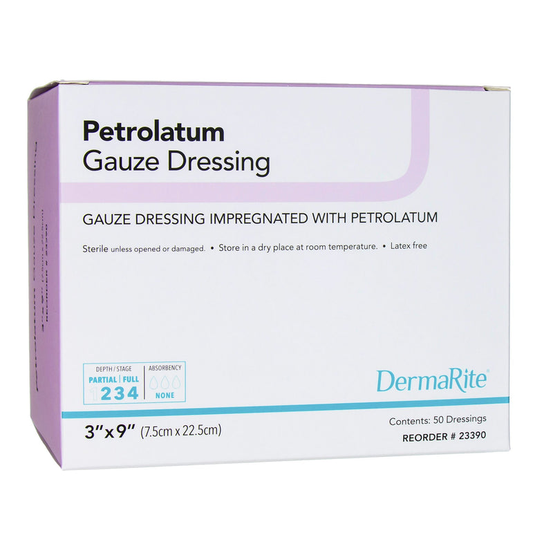 DermaRite Petrolatum Impregnated Dressing, 3 x 9 Inch (Box of 50)