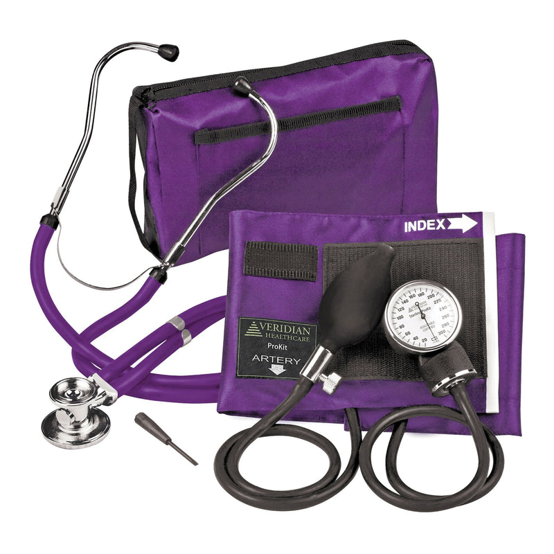 Sterling Series ProKit Aneroid Sphygmomanometer with Stethoscope, Purple (Case of 20)