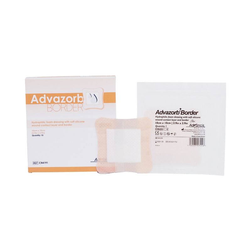 Mediusa Advazorb Border Silicone Face and Border, 4 x 4 Inch (10/BX) 