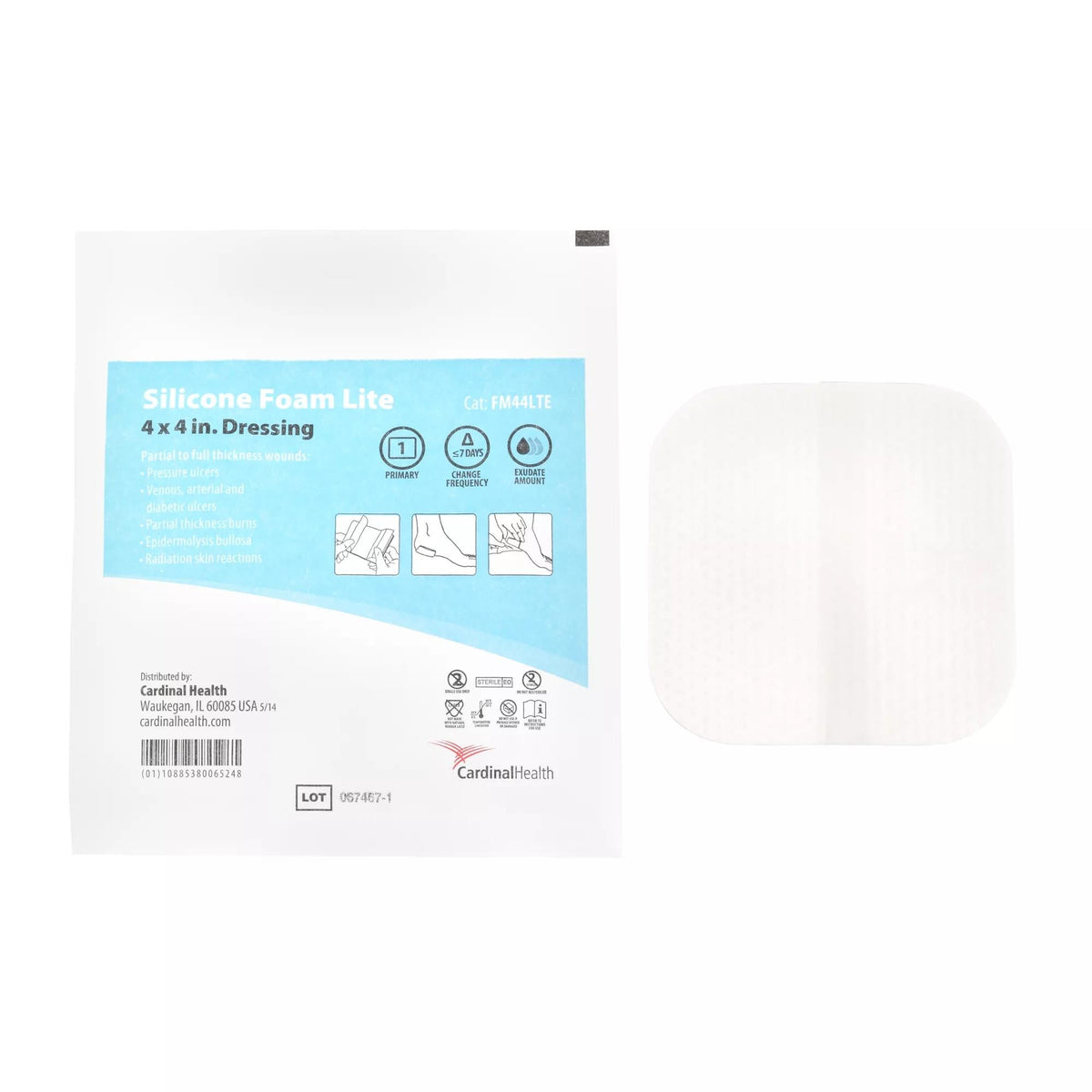 Thin Foam Dressing Cardinal Health Silicone Foam Lite 4 X 4 Inch Without Border Film Backing Silicone Face Square Sterile (Case of 50)