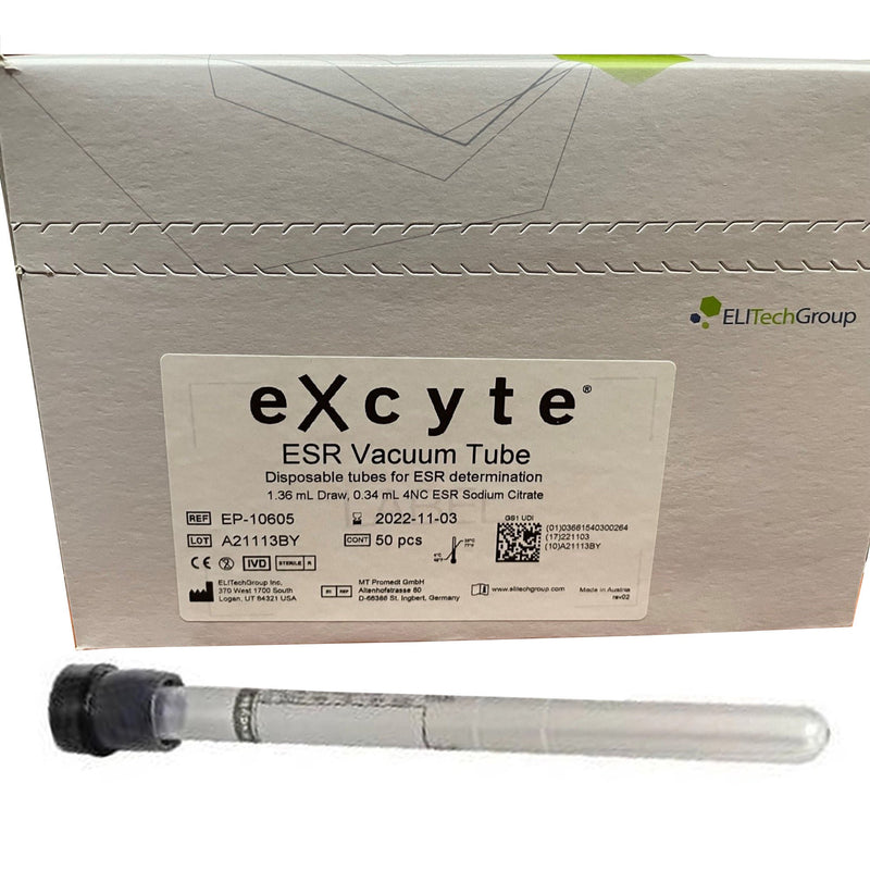 Excyte Vacuum Tube Venous Blood Collection Tube, 1.36 mL, 120 mm Length (Box of 50)