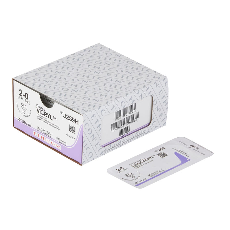 Absorbable Suture with Needle Coated Vicryl Polyglactin 910 CT-1 1/2 Circle Taper Point Needle Size 2-0 Braided 