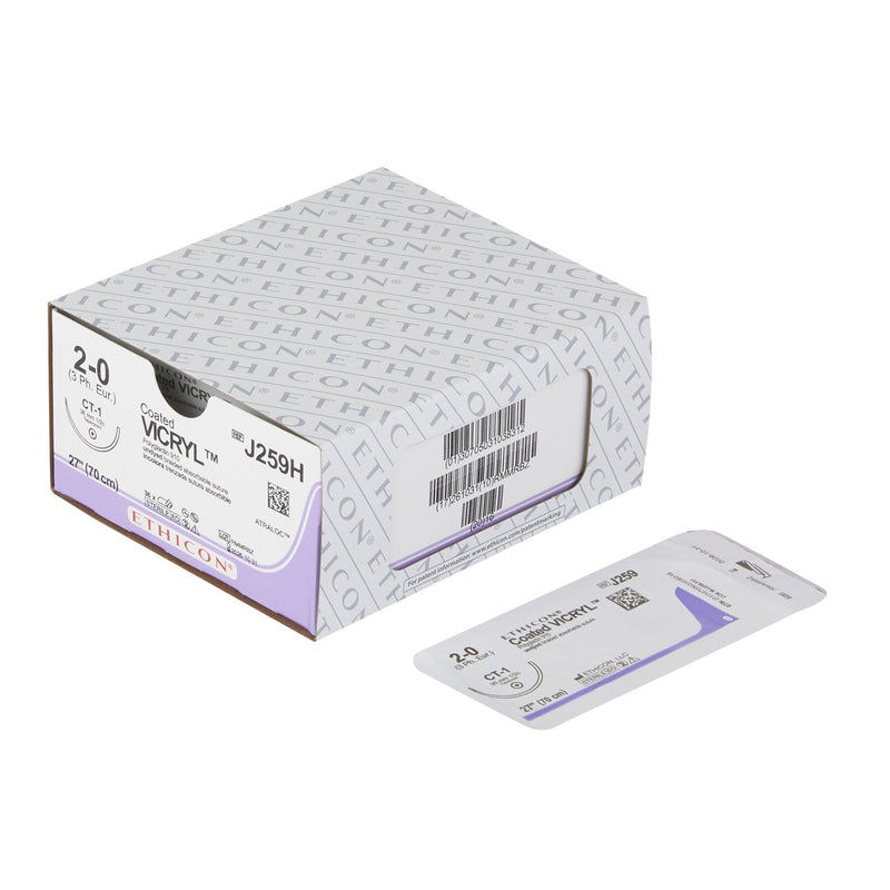 Absorbable Suture with Needle Coated Vicryl Polyglactin 910 CT-1 1/2 Circle Taper Point Needle Size 2-0 Braided 