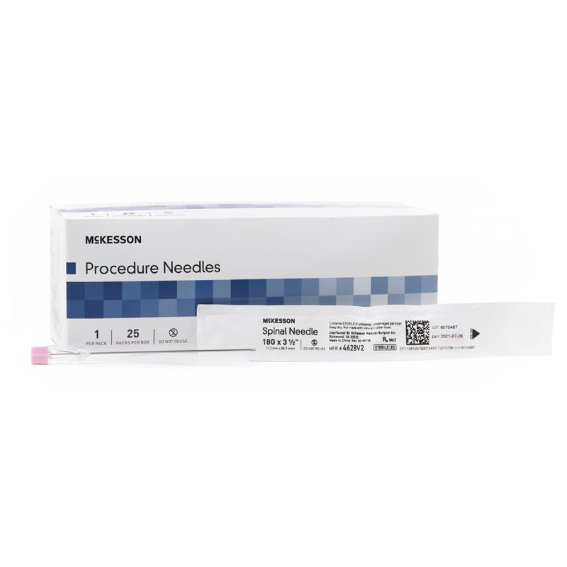 Spinal Needle McKesson Quincke Style 18 Gauge 3-1/2 Inch Length Sterile (Case of 100)